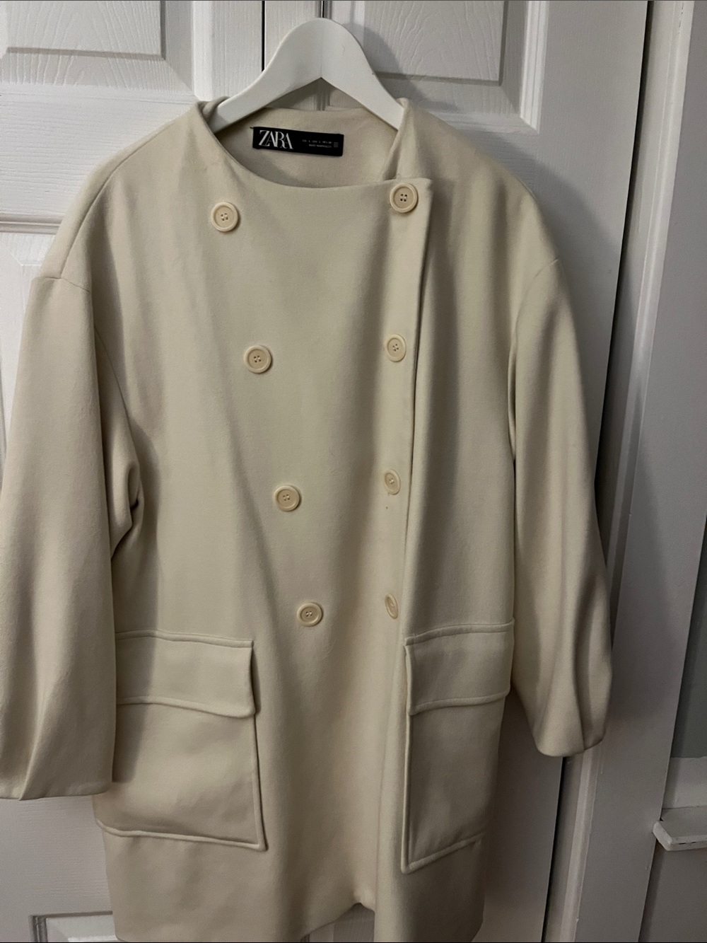 ZARA Vintage Cream Double-Breasted Oversized Pea Coat